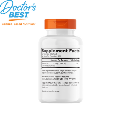 Doctor's Best Vitamin D3 1000IU, 180 sgls