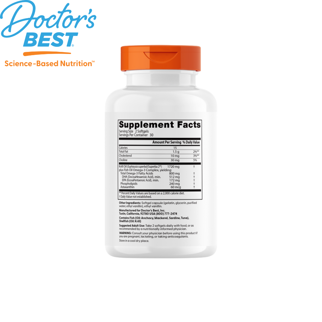 Doctor's Best Enhanced Krill + Omega 3s with Superba Krill, 60 sgls