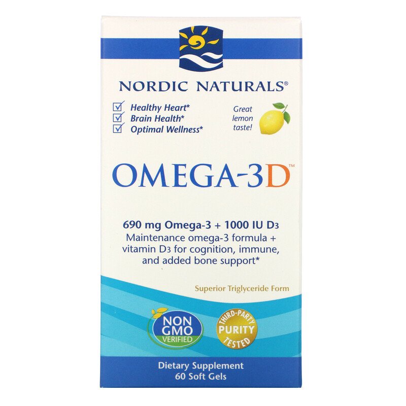 Nordic Naturals Omega-3D (1000 IU) - Lemon, 60 sgls.