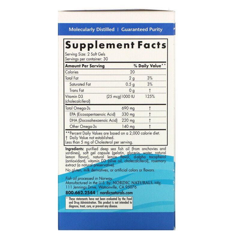 Nordic Naturals Omega-3D (1000 IU) - Lemon, 60 sgls.