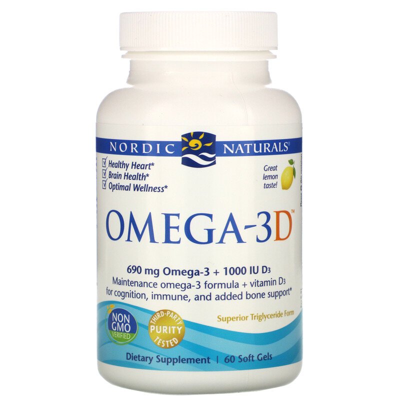 Nordic Naturals Omega-3D (1000 IU) - Lemon, 60 sgls.