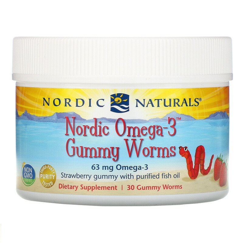 Nordic Naturals Nordic Omega-3 Gummy Worms - Strawberry, 30 gums.