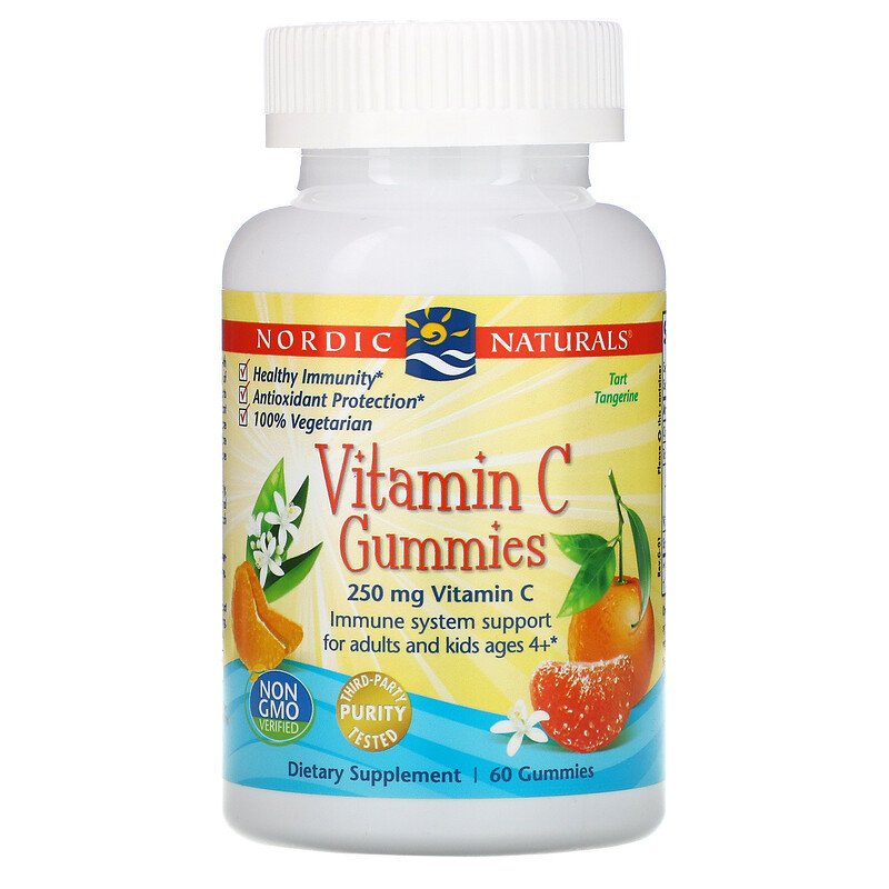 Nordic Naturals Vitamin C Gummies 250 mg - Tart Tangerine, 60 gums.