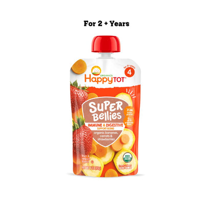 Happy Family Happy Tot Super Bellies- Bananas, Carrots & Strawberries, 113g. [EXP: 2/4/25]