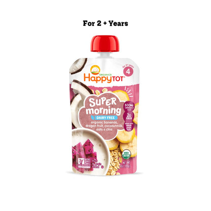 Happy Family Happy Tot Super Morning Organic Bananas, Dragon Fruit, Coconut Milk & Oats + Super Chia, 113 g. [EXP 27/2/25]