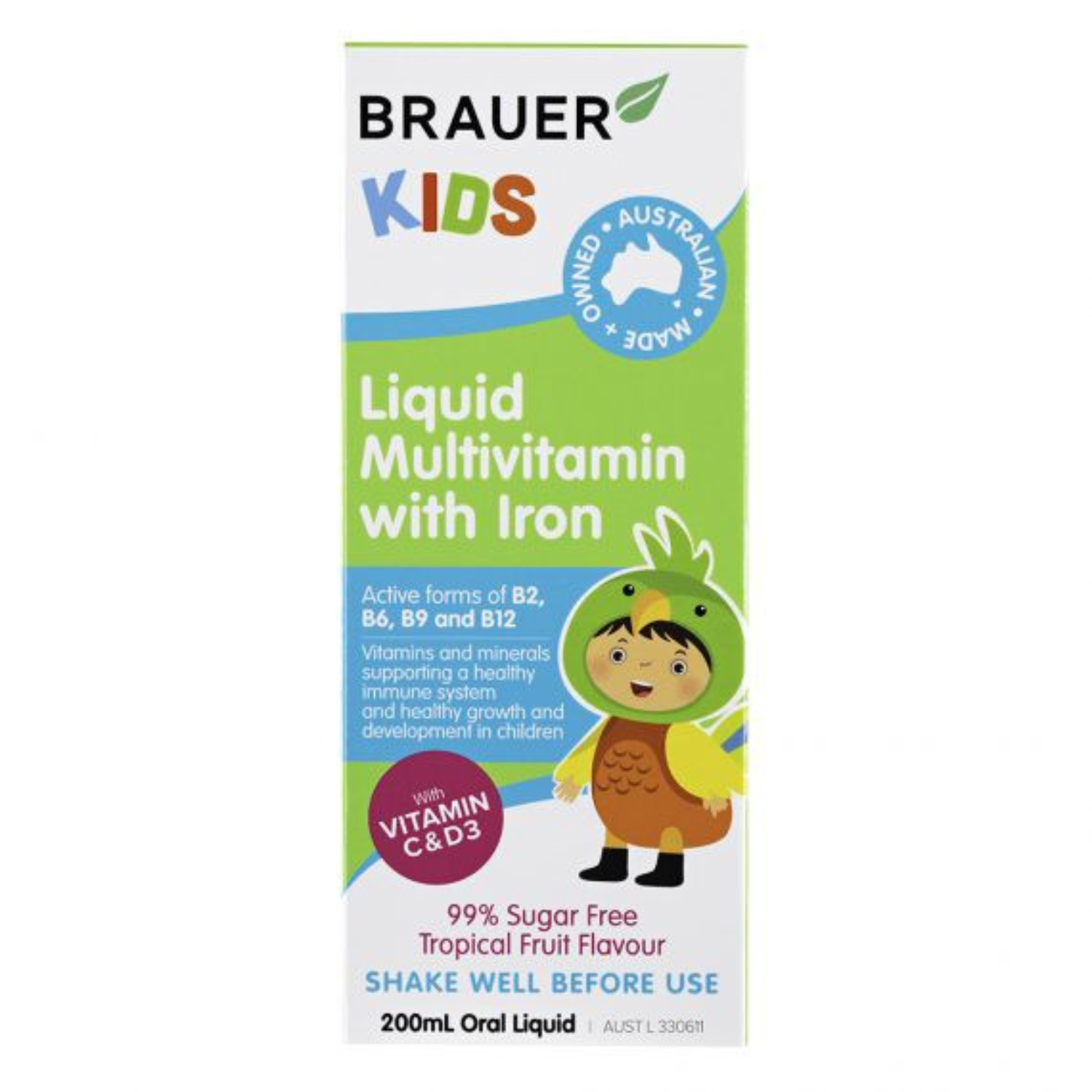 Brauer Kids Liquid Multivitamin with Iron, 200ml.