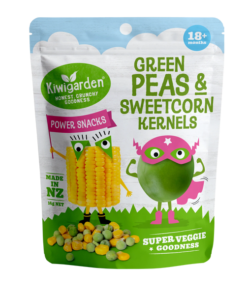 Kiwigarden Green Peas and Sweetcorn Kernels, 14g.
