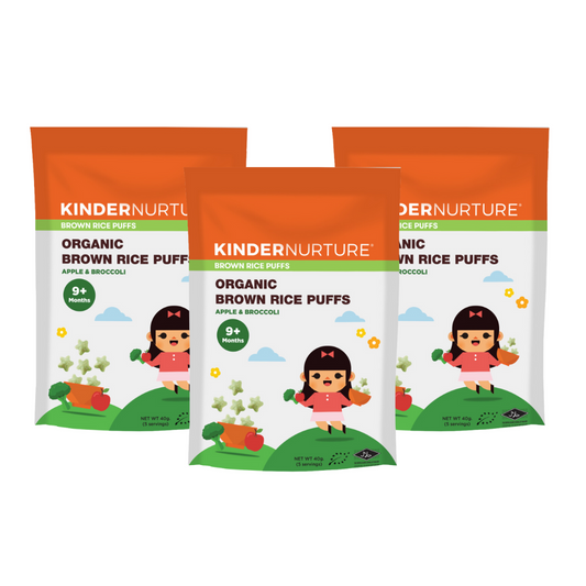 [66% Off Bundle Deal] 3x KinderNurture Organic Brown Rice Puffs -  Apple & Broccoli, 40g.