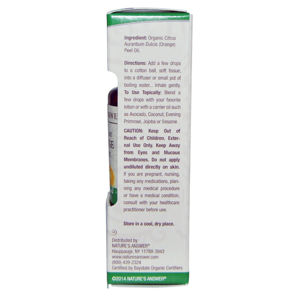 Nature's Answer Organic Essential Oil 100% Pure Orange, 15 ml.