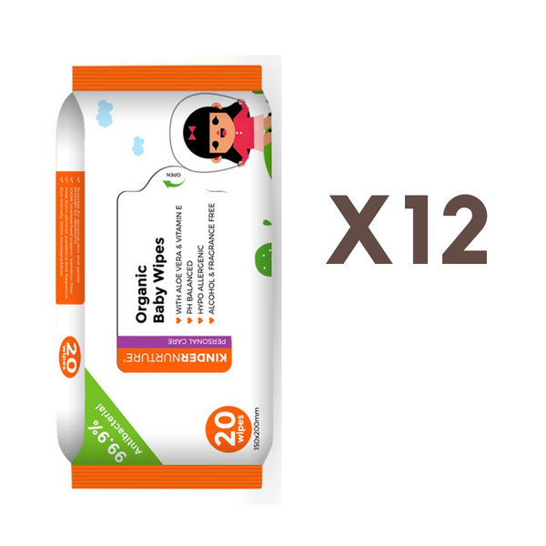 [Bundle Of 12] KinderNurture Organic Baby Wipes, 20 wipes - New Batch