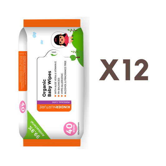 [Bundle of 12] KinderNurture Organic Baby Wipes, 40 wipes - New Batch