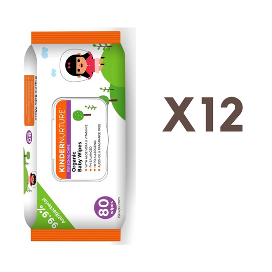 [Bundle of 12] KinderNurture Organic Baby Wipes, 80 wipes