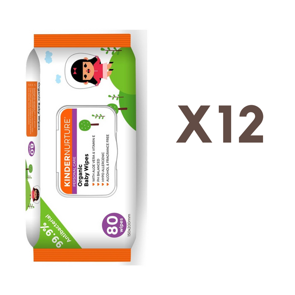 [Bundle of 12] KinderNurture Organic Baby Wipes, 80 wipes - New Batch
