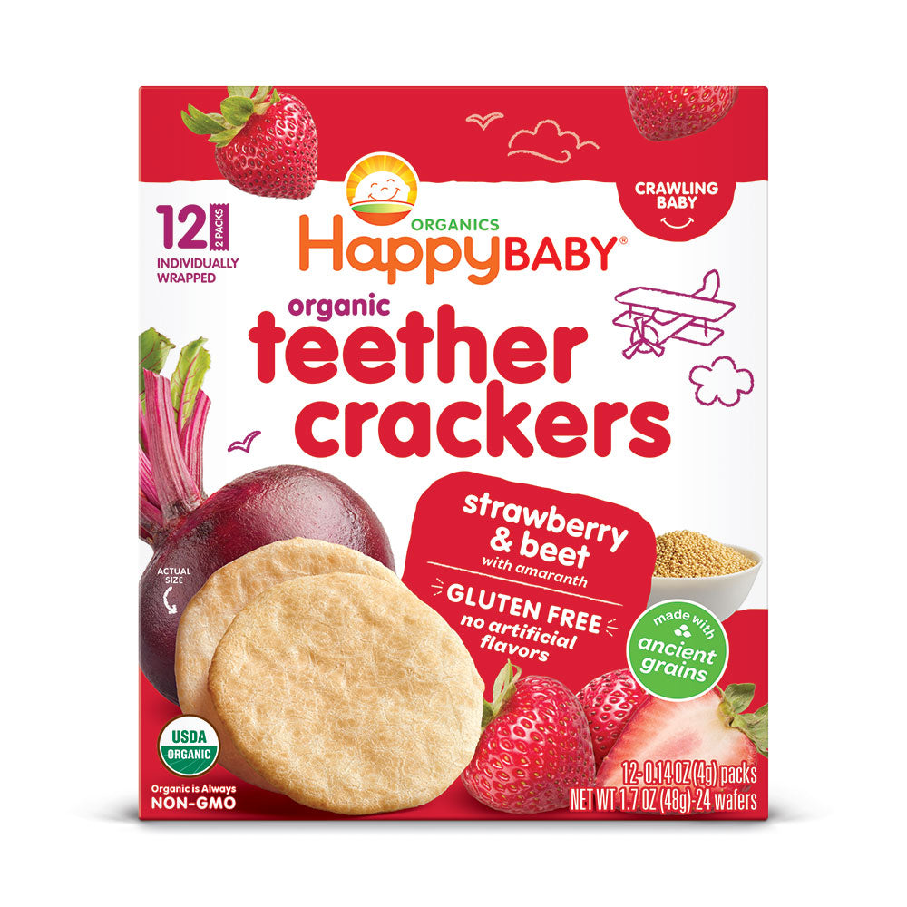 Happy Family Happy Baby Organic Teether Cracker- Strawberry & Beet, 12 x4 g.