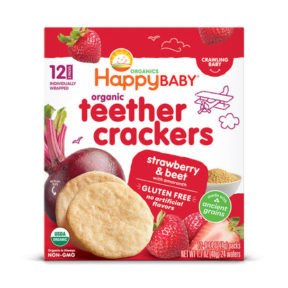 Happy Family Happy Baby Organic Teether Cracker- Strawberry & Beet, 12 x4 g. [EXP: 28/2/25]