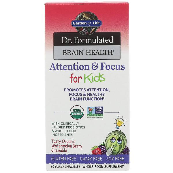 Garden of Life Dr. Formulated Brain Health Organic Attention/Focus Kids Chewables, 60 tabs.