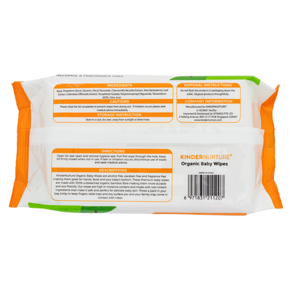 KinderNurture Organic Baby Wipes, 80 wipes