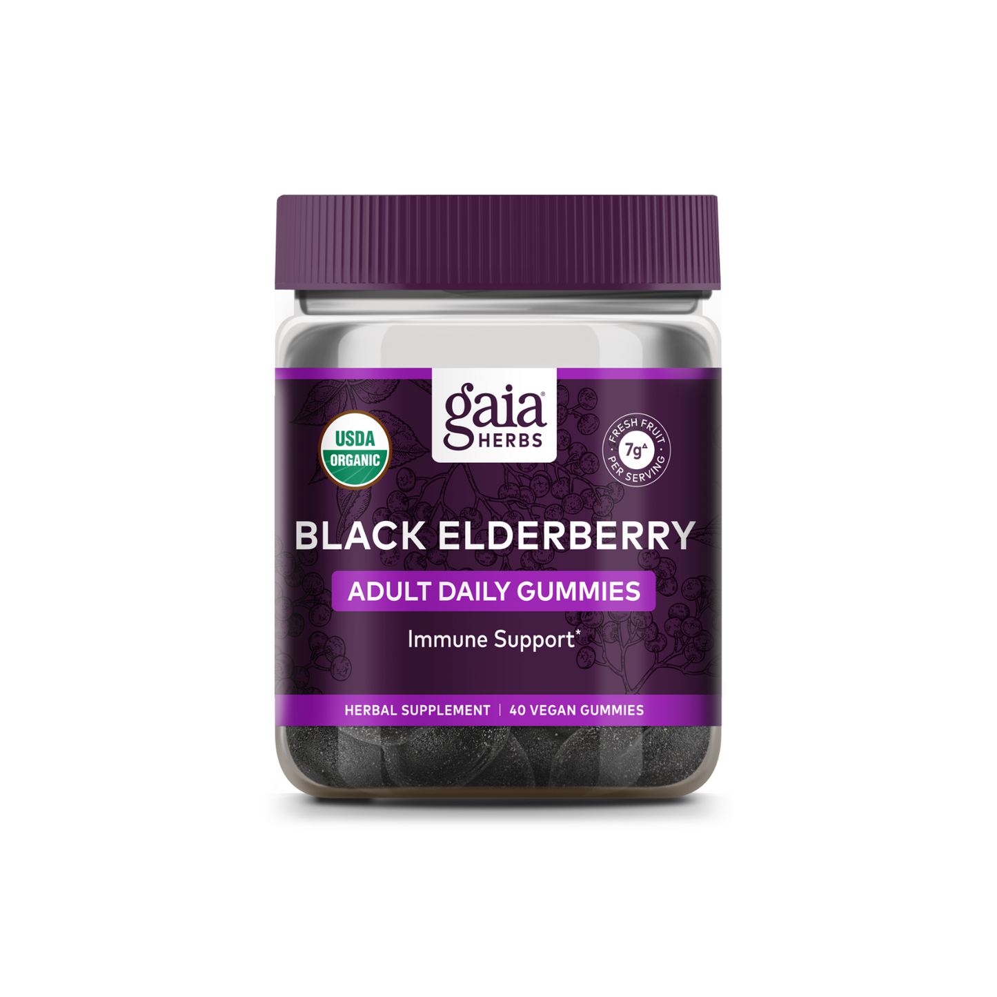 Gaia Herbs Black Elderberry Adult Daily Gummies, 40 Vegan Gummies.
