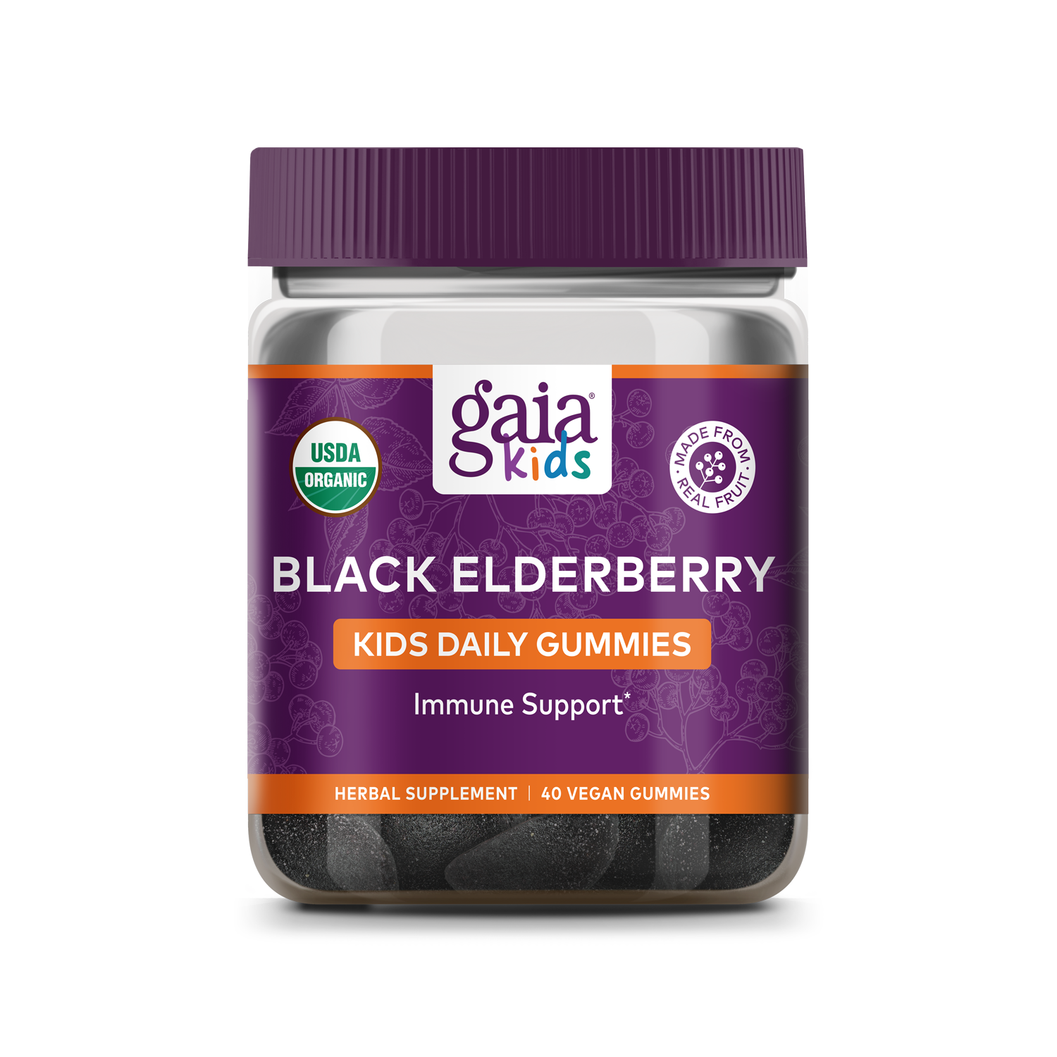 Gaia Herbs Gaia Kids Black Elderberry Kids Daily Gummies, 40 Vegan Gummies