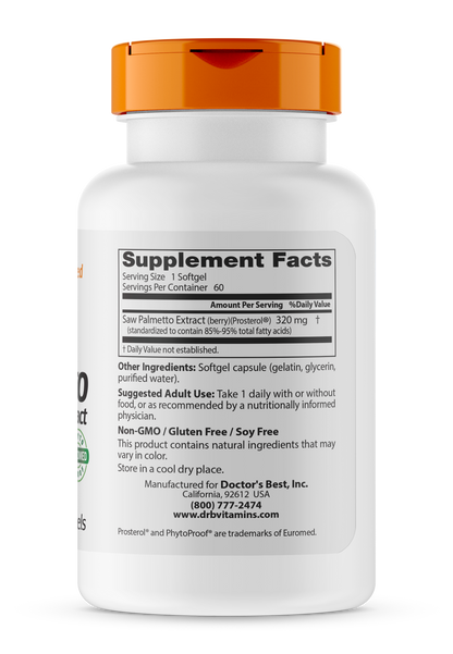 Doctor's Best Best Saw Palmetto, 320mg, 60 sgls