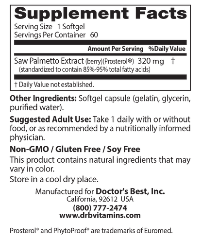 Doctor's Best Best Saw Palmetto, 320mg, 60 sgls