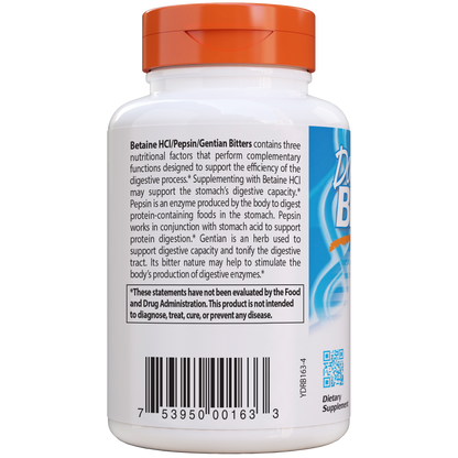 Doctor's Best Betaine HCl Pepsin & Gentian Bitters, 120 caps