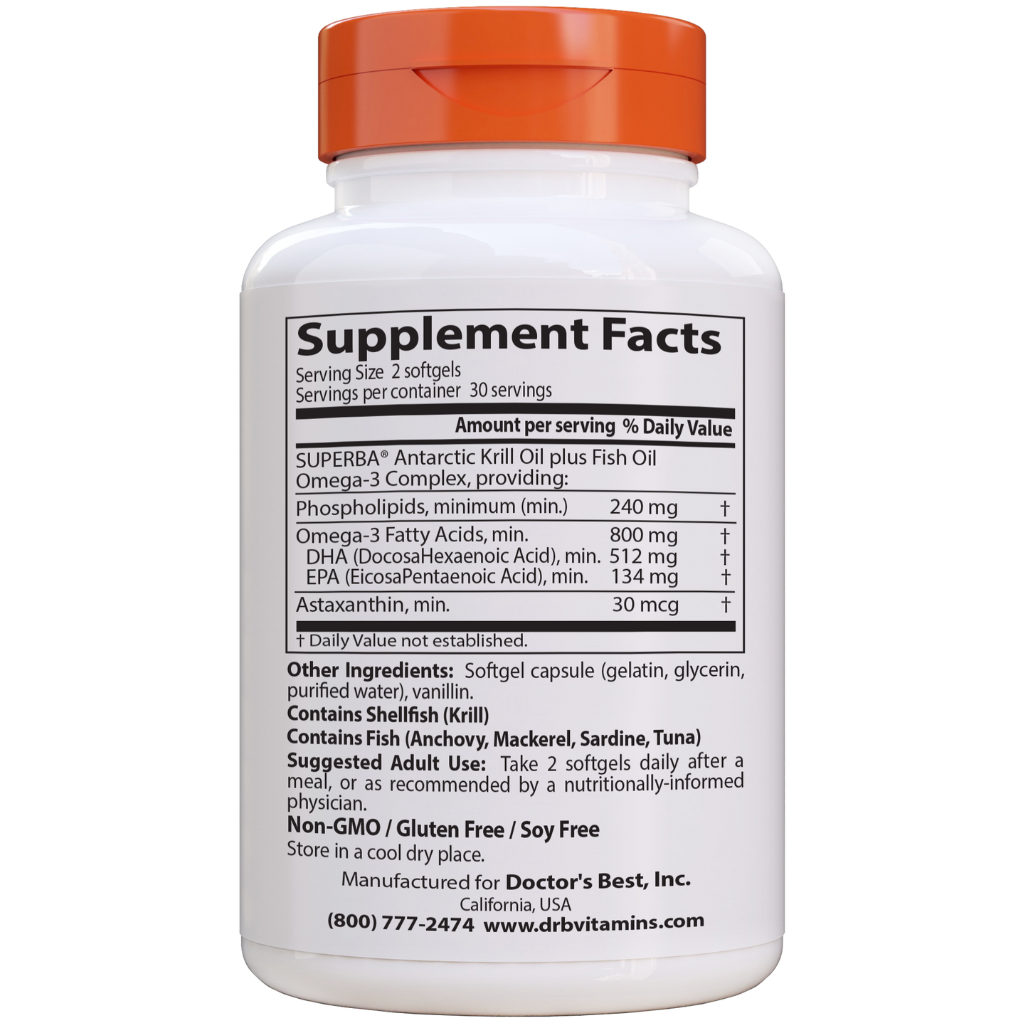 Doctor's Best Enhanced Krill + Omega 3s with Superba Krill, 60 sgls