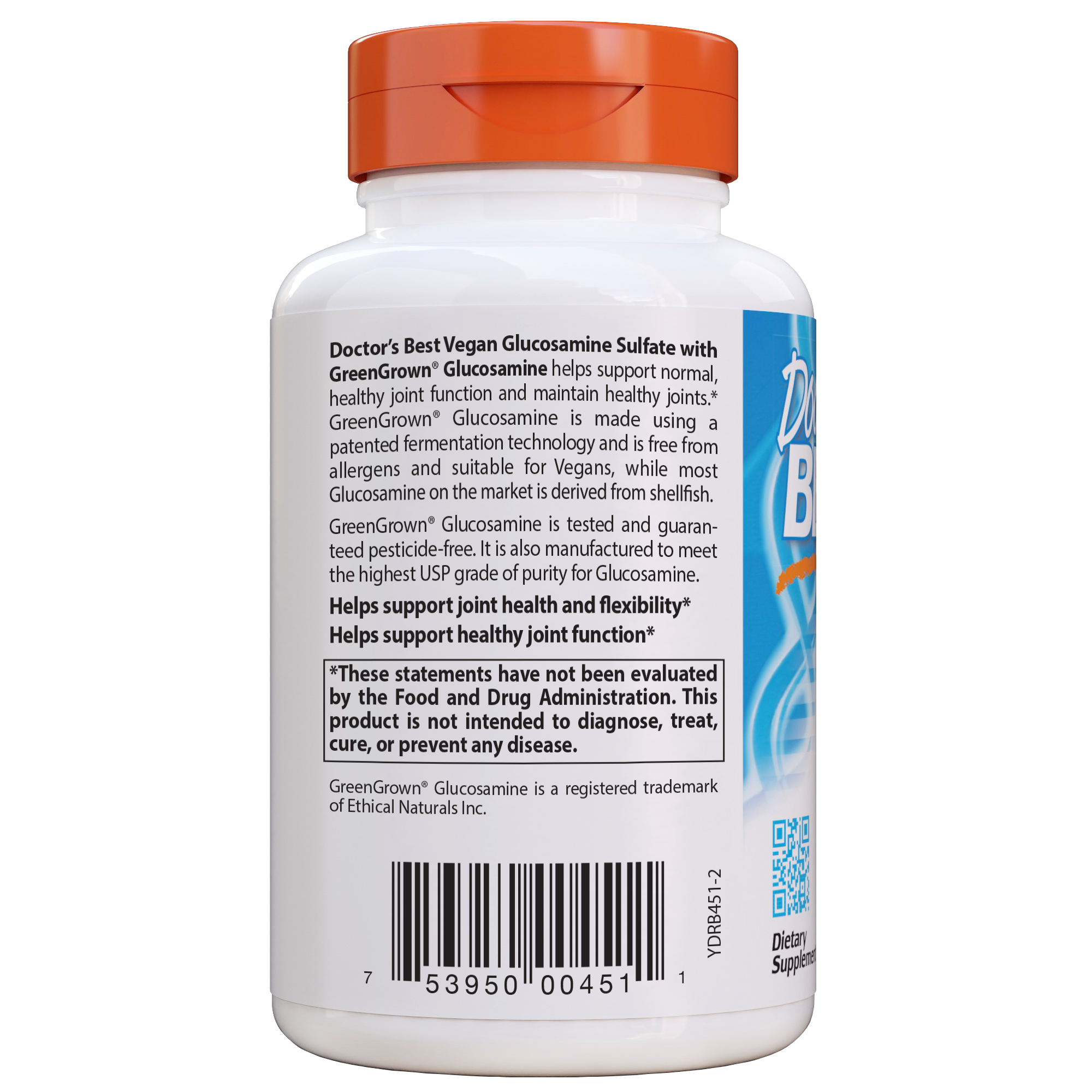 Doctor's Best Vegan Glucosamine Sulfate with GreenGrown Glucosamine 750mg, 180 vcaps