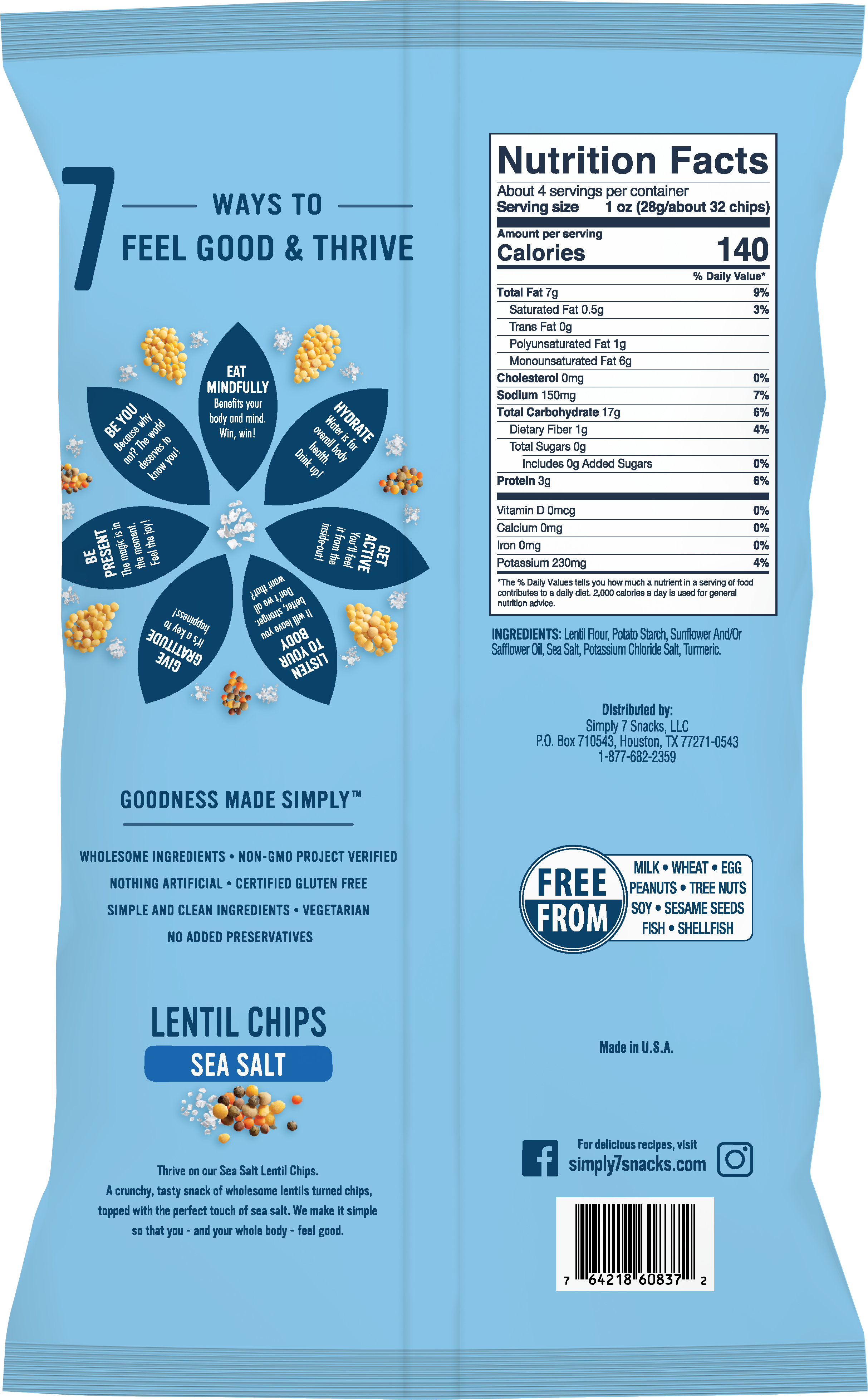 [Bundle of 2] Simply 7 Lentil Chips - Sea Salt, 113 g