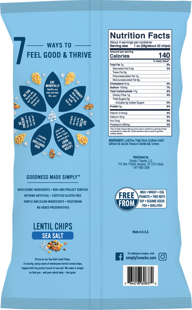 Simply 7 Lentil Chips Sea Salt, 113 g. NaturesWisdom