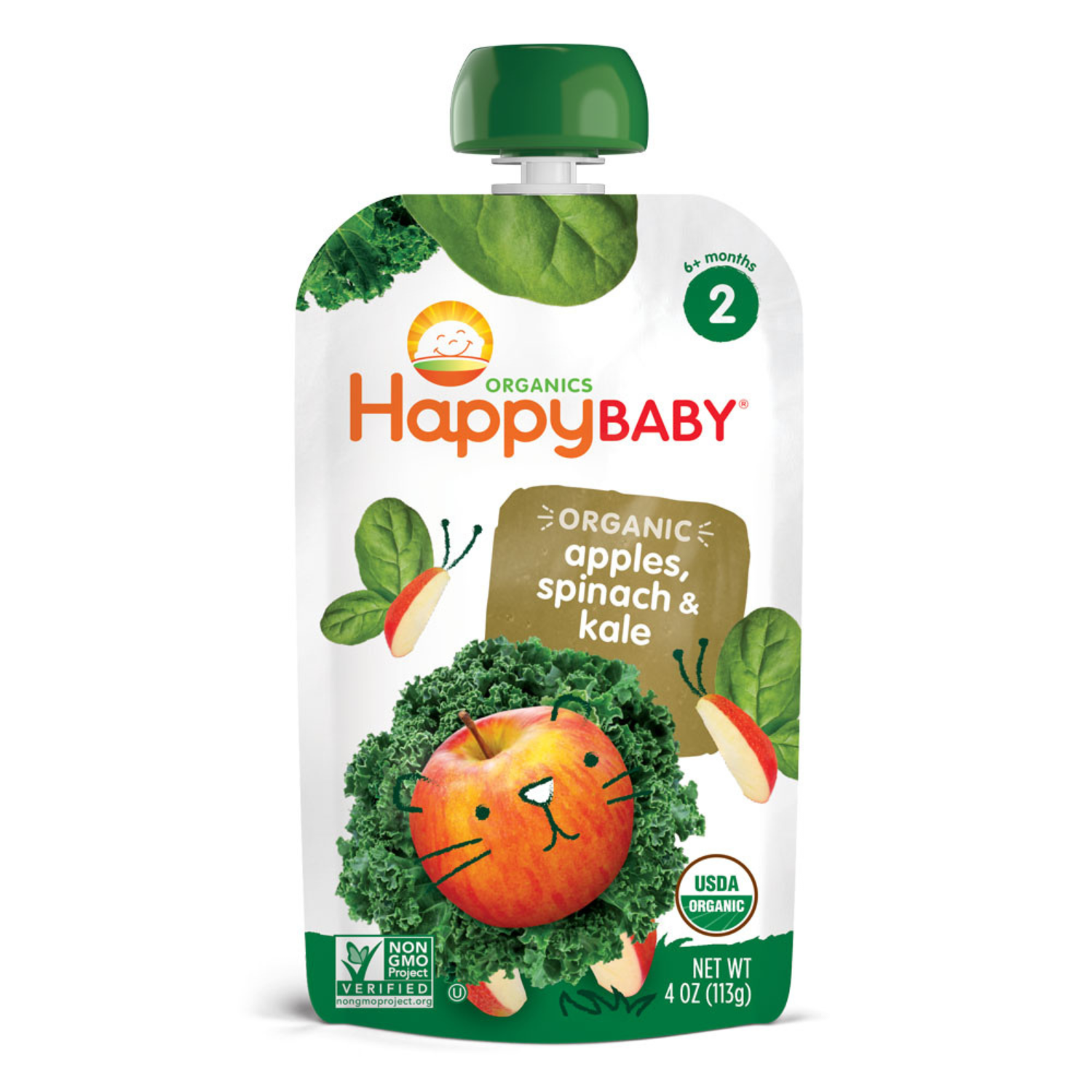 Happy Family Happy Baby Stage 2 Simple Combos - Apple, Spinach & Kale, 113 g.