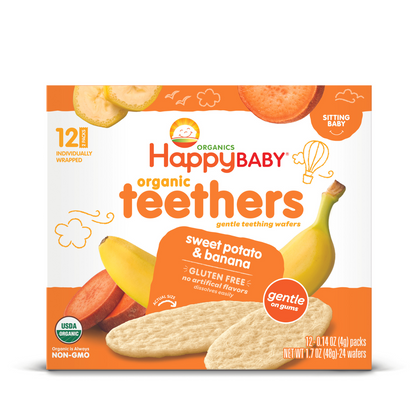 Happy Family Happy Baby Gentle Teethers - Banana & Sweet Potato, 12 x 4 g.