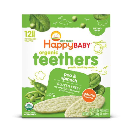 Happy Family Happy Baby Gentle Teethers - Pea & Spinach, 12 x 4 g.
