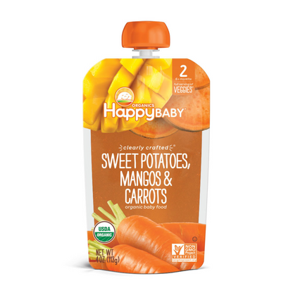 Happy Family Happy Baby Stage 2 Clearly Crafted Meals - Sweet Potatoes Mangos & Carrots, 113 g.