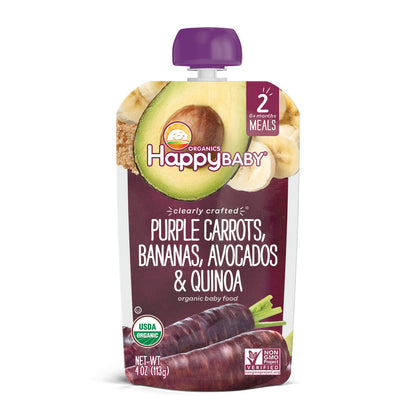 Happy Family Happy Baby Stage 2 Clearly Crafted Meals - Purple Carrots Bananas Avocados & Quinoa, 113gm
