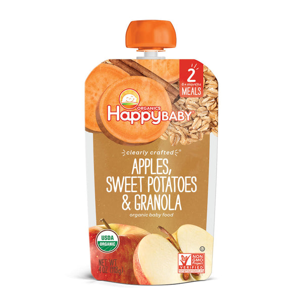Happy Family Happy Baby Stage 2 Clearly Crafted Meals - Apples Sweet Potatoes & Granola, 113 g.