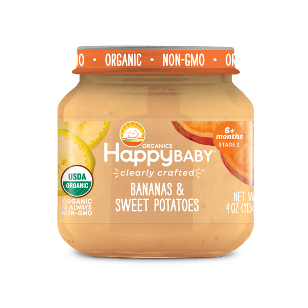 Happy Family Happy Baby Stage 2 Clearly Crafted Jars - Bananas & Sweet Potatoes, 113 g.