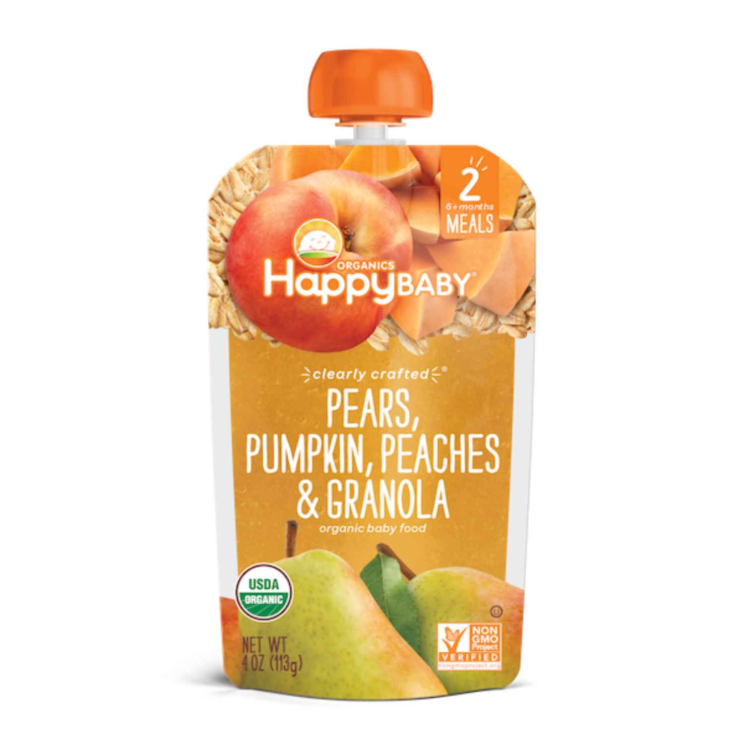 Happy Family Happy Baby Stage 2 Clearly Crafted Meals - Pears Pumpkin Peaches & Granola, 113 g.