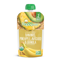 Happy Family Happy Baby Stage 2 Clearly Crafted Meals - Bananas Pineapples Avocado & Granola, 113 g.