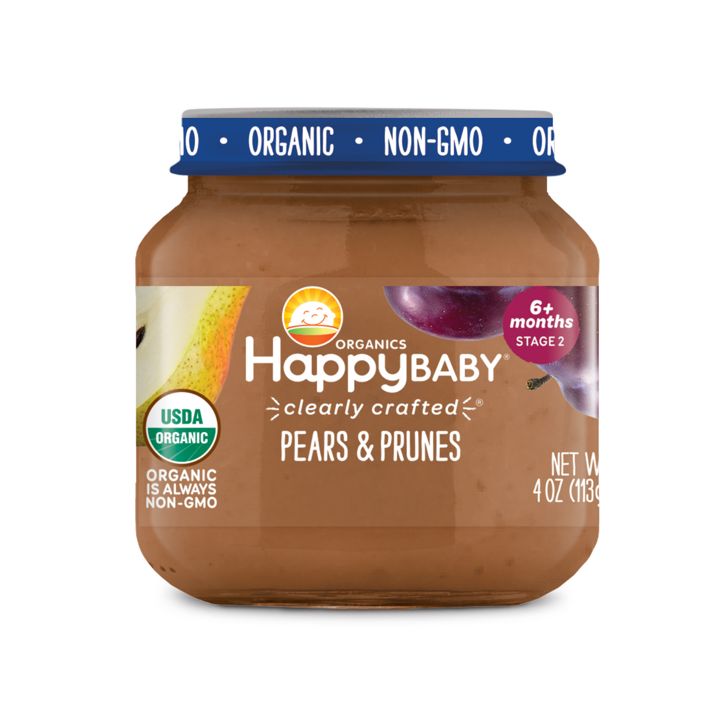 Happy Family Happy Baby Stage 2 Clearly Crafted Jars - Pears & Prunes, 113 g. [Expiry - 07/05/2023]