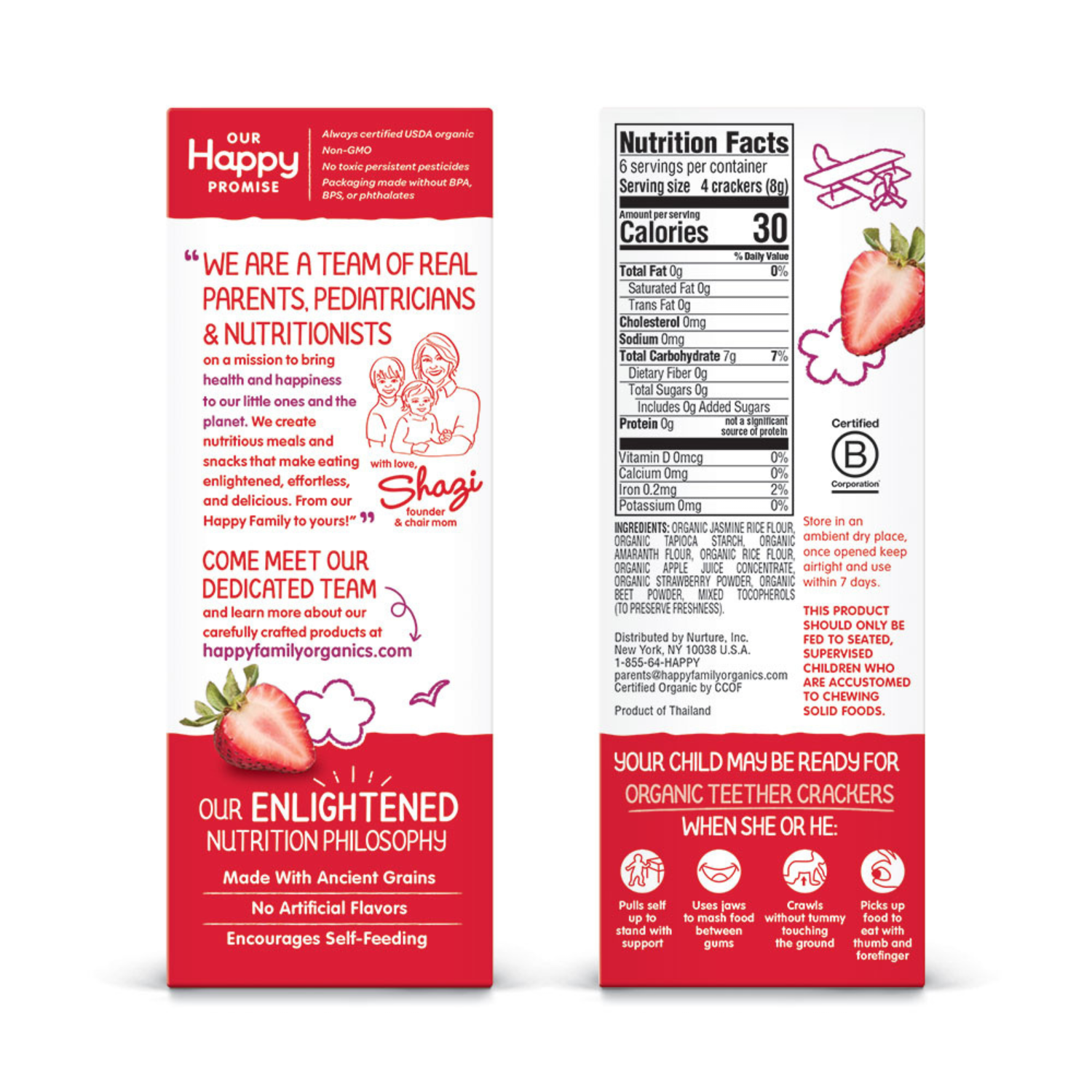 Happy Family Happy Baby Organic Teether Cracker- Strawberry & Beet, 12 x4 g.