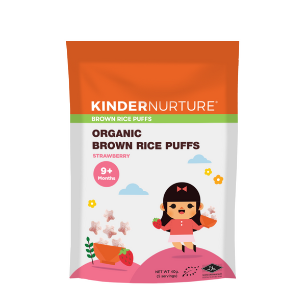 KinderNurture Organic Brown Rice Puffs - Strawberry, 40g.