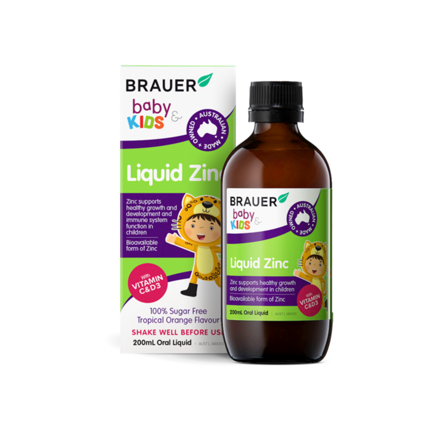 Brauer Baby & Kids Liquid Zinc with Vitamin C & D3, 200ml.