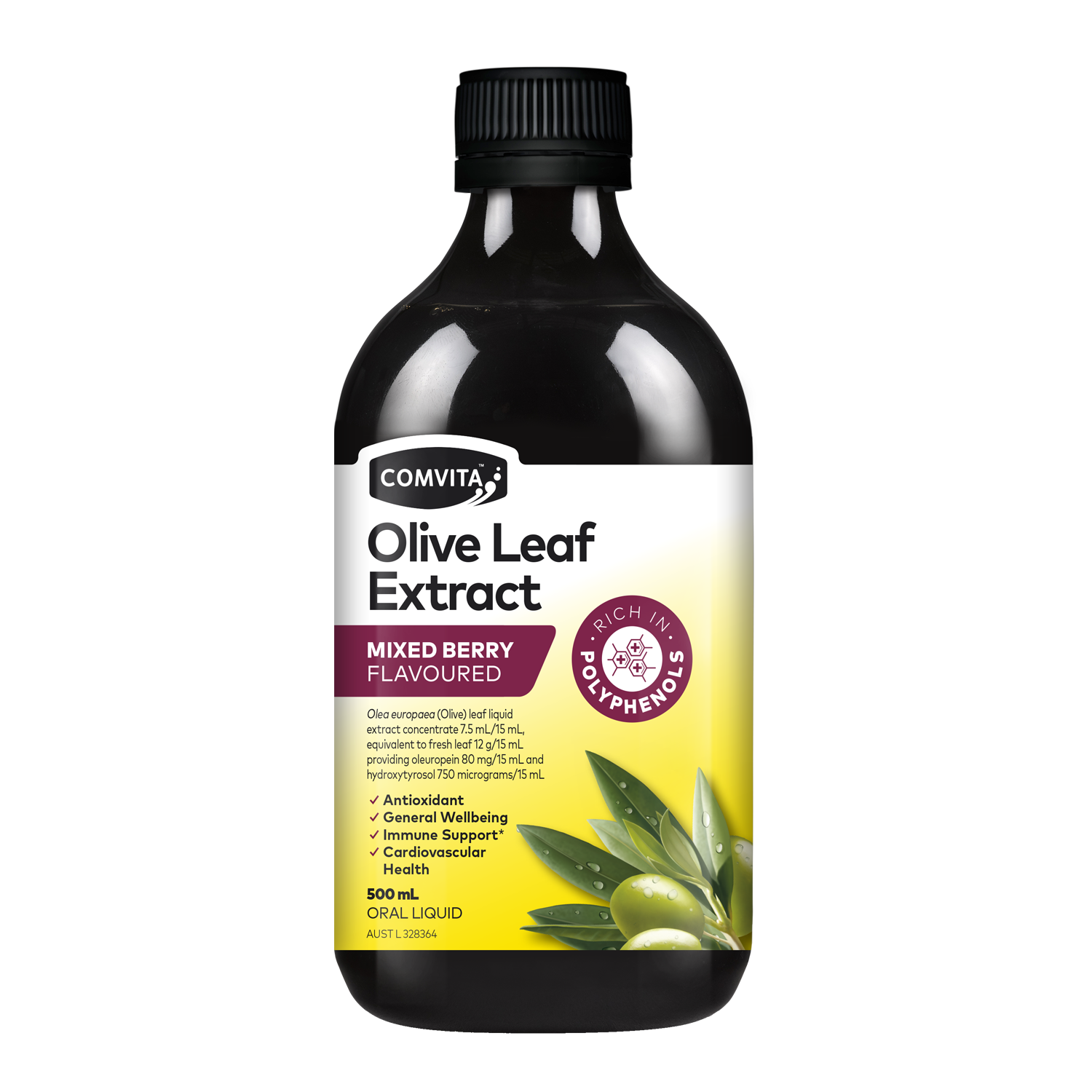 30% Off [Bundle of 6] Comvita Olive Leaf Extract - Mixed Berry Flavor, 500 ml.