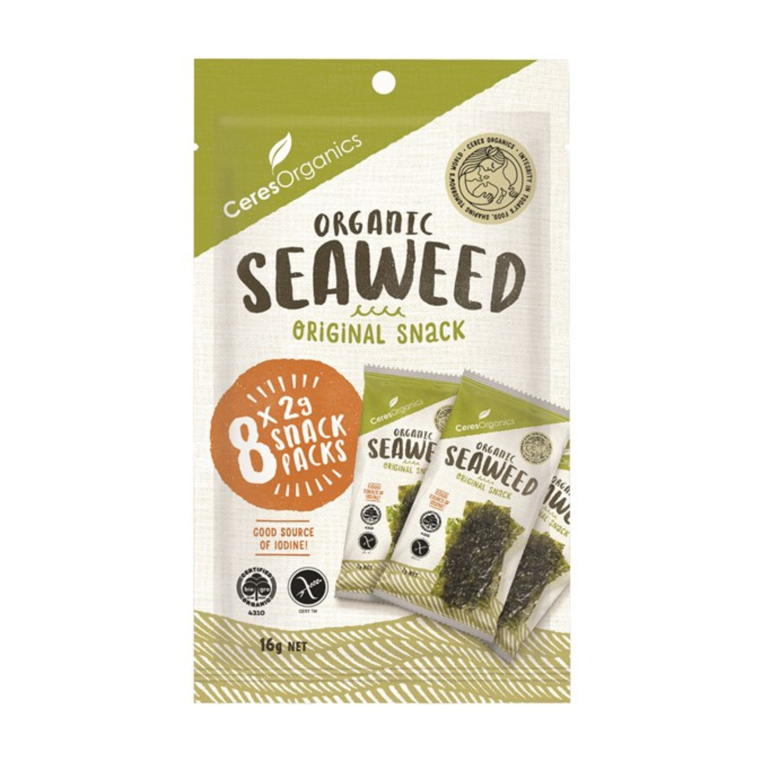 Ceres Organics Organic Roasted Seaweed Multipack, 8 x 2g.