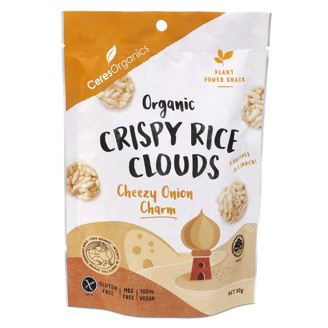 Ceres Organics Crispy Rice Clouds Cheezy Onion Charm, 50 g.