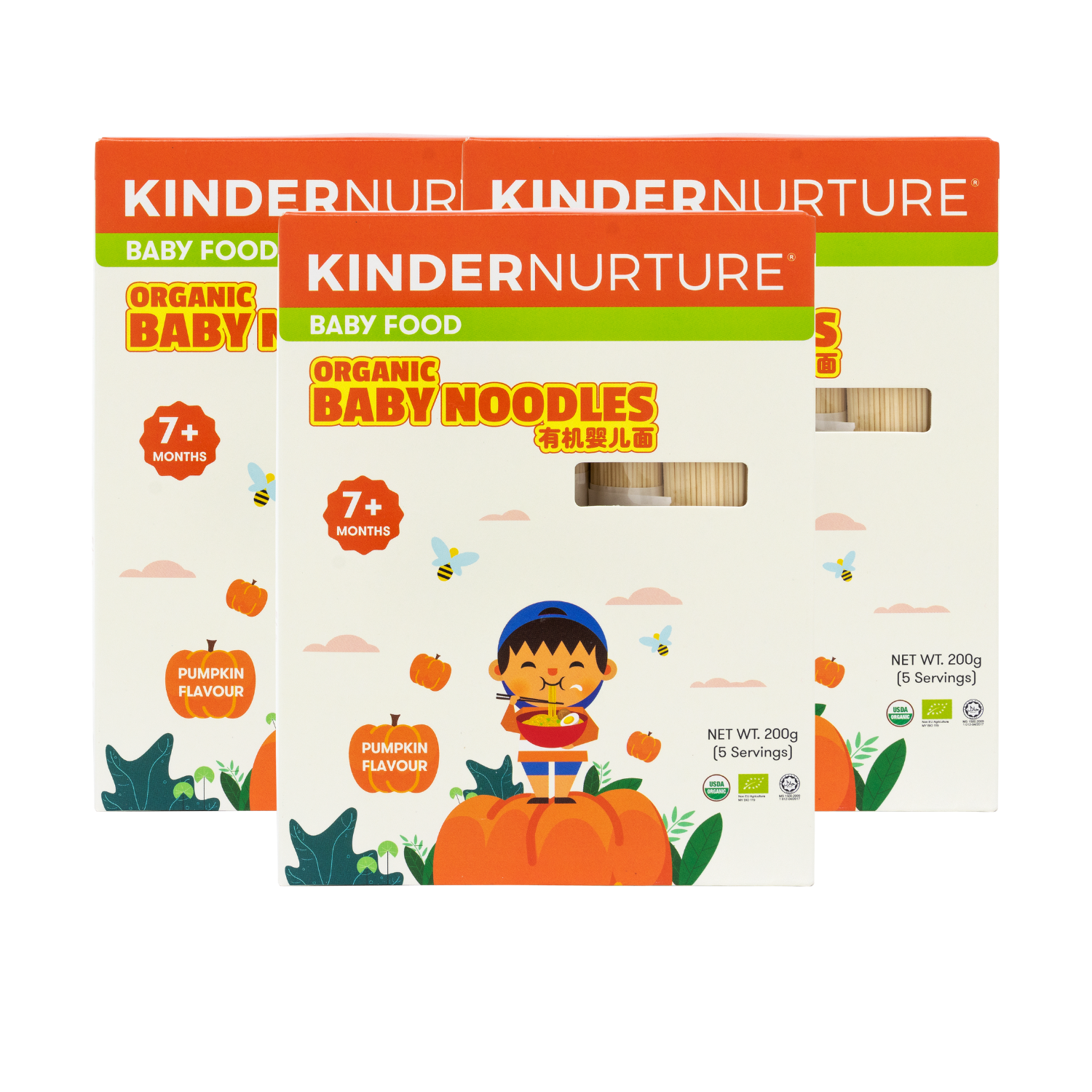 [25% Off Bundle Deal] 3 x KinderNurture Organic Baby Noodles- Pumpkin Flavour, 200g.