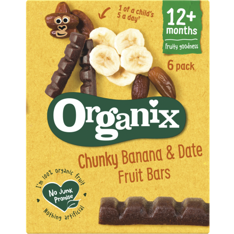 Organix Goodies Organic Chunky Fruit Bars - Banana & Date, 6 x 17 g.