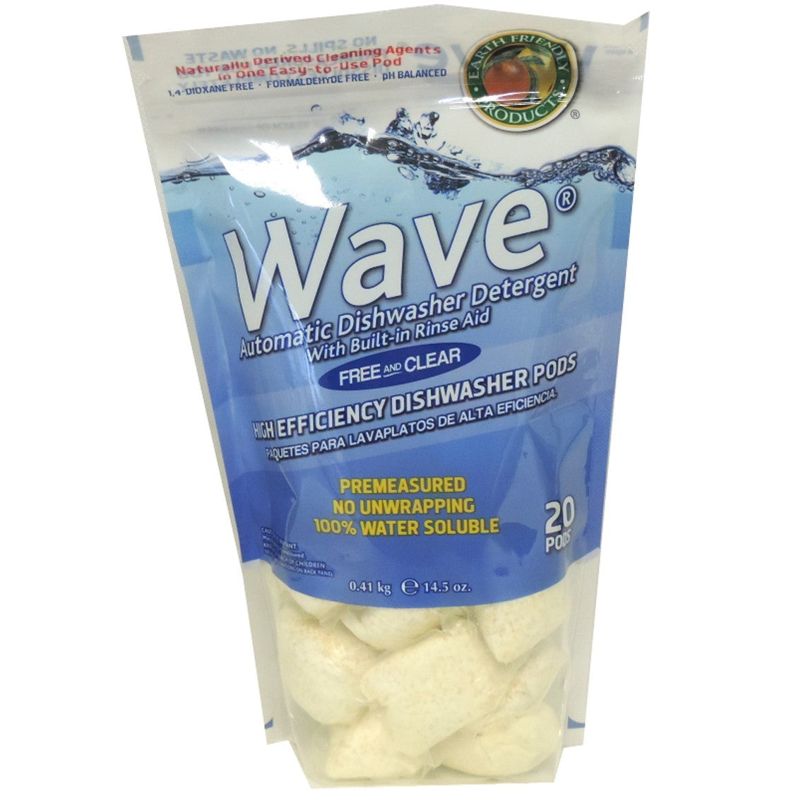Earth Friendly Wave Automatic Dishwasher Packs - Free & Clear, 410 g.-NaturesWisdom