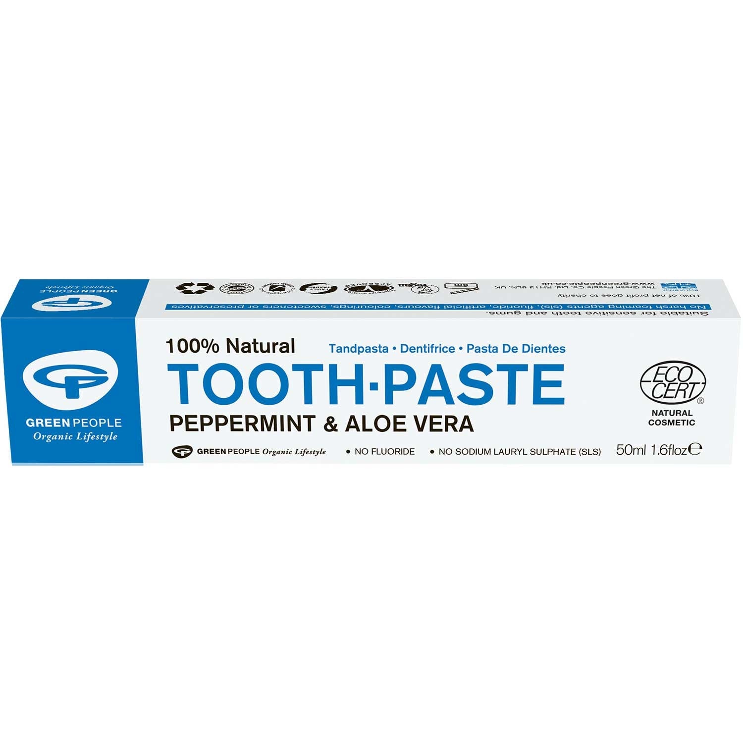 Green People Organic Peppermint & Aloe Vera Toothpaste, 50ml.-NaturesWisdom
